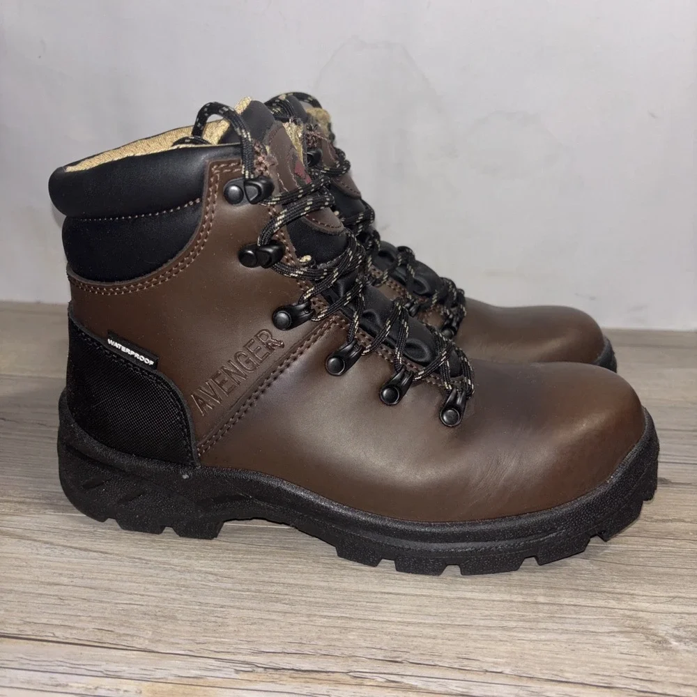 Men's 7 EE Avenger Brown Ankle Waterproof Work Boot Steel ToeA8225 Builder ST
